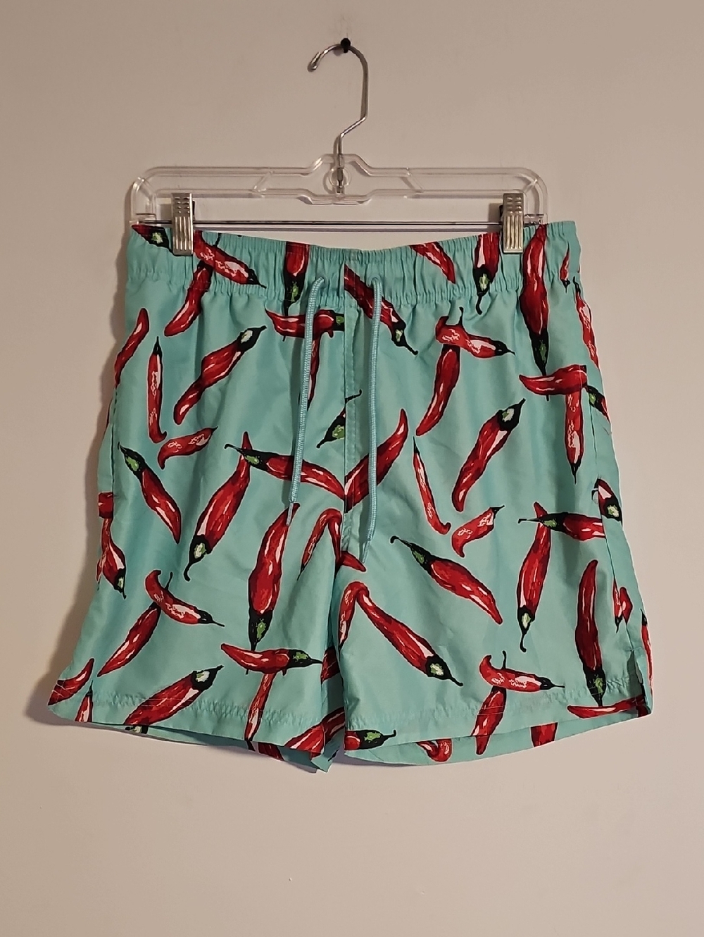 George Men’s Aqua Swim Trunks with Red Chili Pepper Print